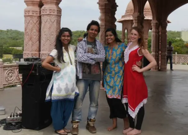 foreign students in india shooting a dance sequence